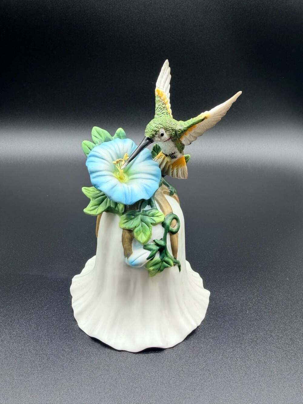 Porcelain Hummingbird Blue Flower Bell Figurine